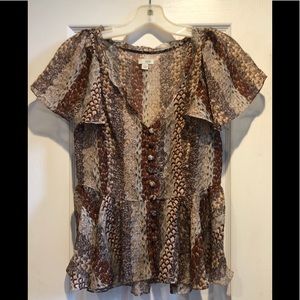 Anthropologie Odille Size 2 Small 100% Silk Short Sleeve Blouse